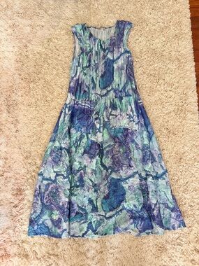 Alquema Pleated Midi Dress Size 1 – Blue/Green Abstract Print